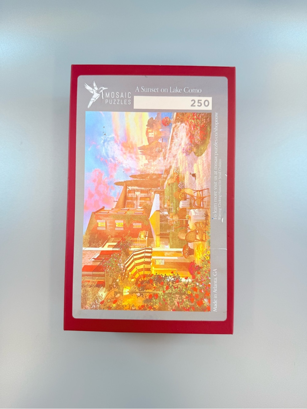 Mosaic 'A Sunset on Lake Como' 250 Piece Multicolor Wooden Jigsaw Puzzle